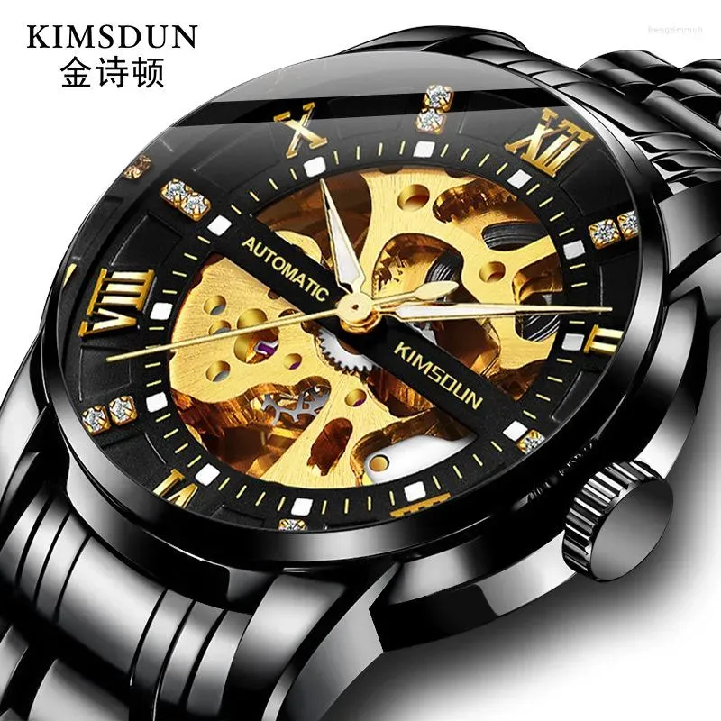 Montres-bracelets Kimsdun Mode Double Face Creuse Automatique Montre Mécanique Homme Étanche Business