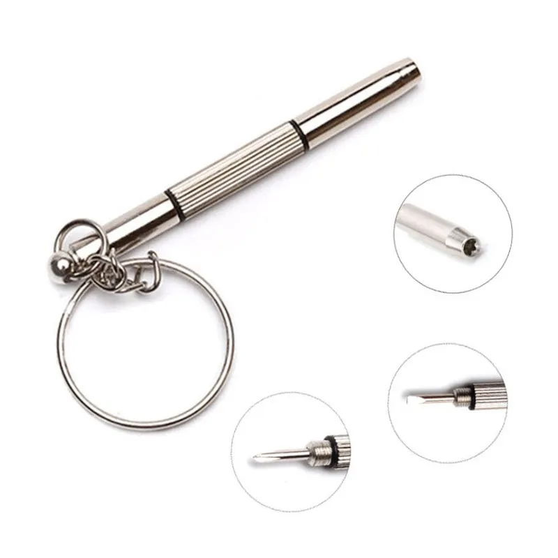 Portable 3 in 1 Eyeglass Screwdriver Metal Sunglass Watch Jewelry Electronics Toy Repair Tool Multifunctional Keychain Mini Hand Tools HW0014