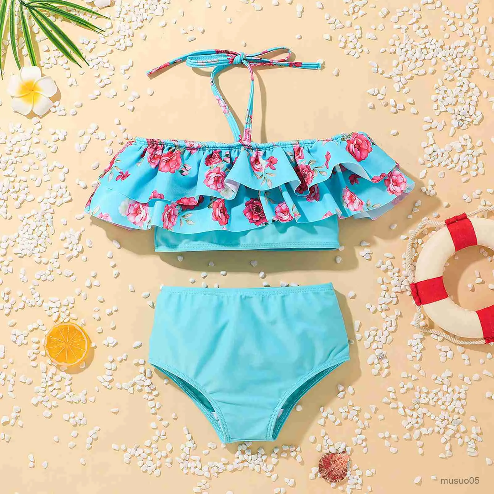 Duas-peças preenchidas de maiô infantil garoto de banho de banho de verão Bathing Bathing Ruffles Swimsuith Toddler Concurso de banho de banho para meninas leopardo