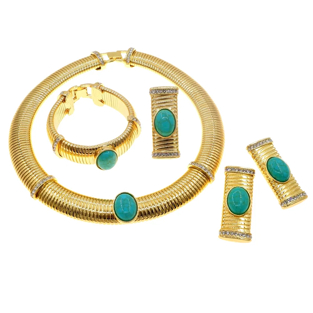 Yulaili Brazilian Gold Electroplating Copper Jewelry Set Luxury African Designs卸売ネックレスブレスレットセット女性ギフトパーティー