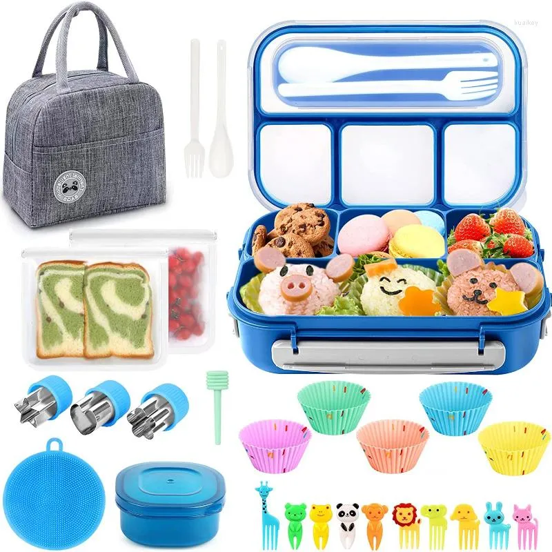 أدوات العشاء مجموعات الغداء مربع Bento حاويات للبالغين/طفل/طفل 4 مقصورة ميكروويف غسالة الأطباق فريزر آمن