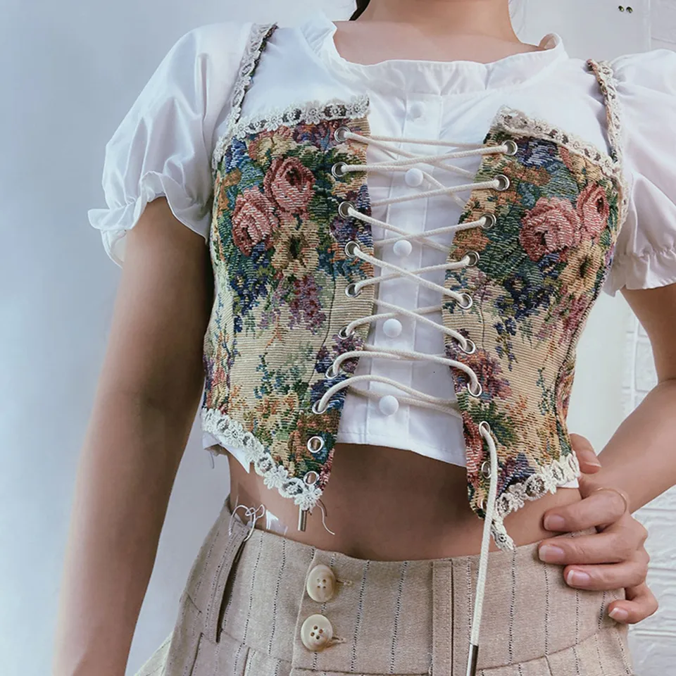 French Vintage Floral Floral Corset Top Tank For Women Lace Up Bustier Crop  Top With Flower Design 230509 From Qiyue01, $10.58