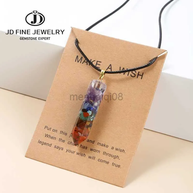 Collares pendientes JD siete Chakras hexagrama piedra triturada Reiki curación naturaleza encantos mujeres Yoga joyería cristal Y23