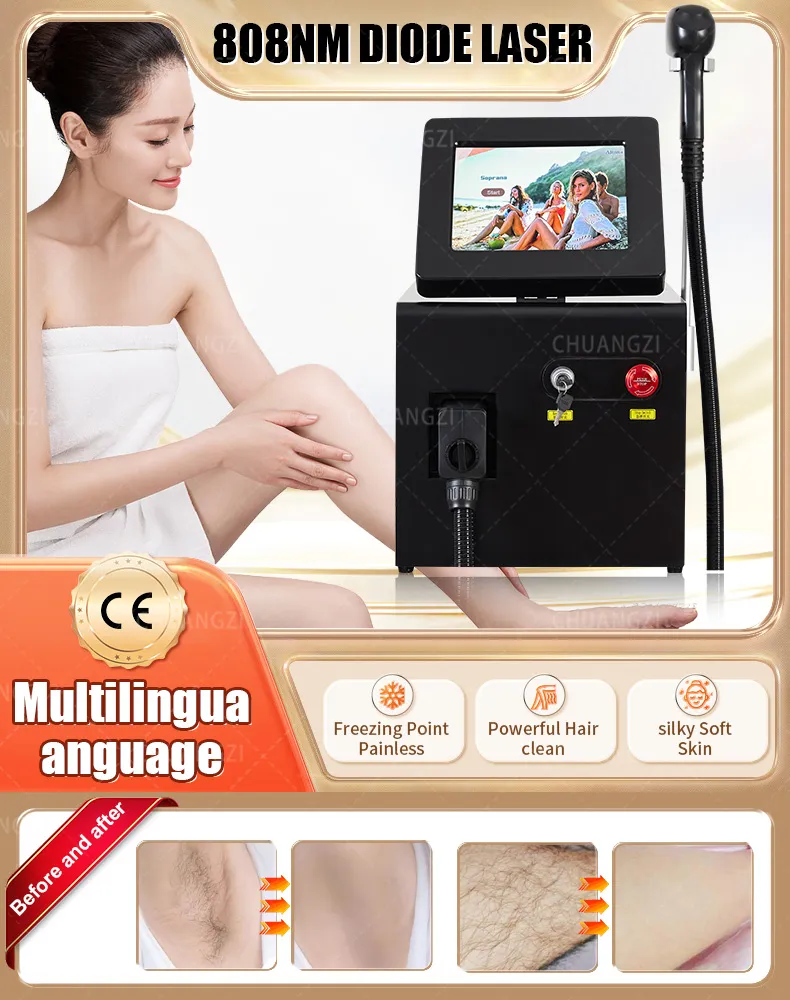 808 nm Diode Laser Hair Removal Machine 3 Wavelength 755nm 808nm 1064nm 2000W Ice Platinum Painless Permanent Hair Removal CE