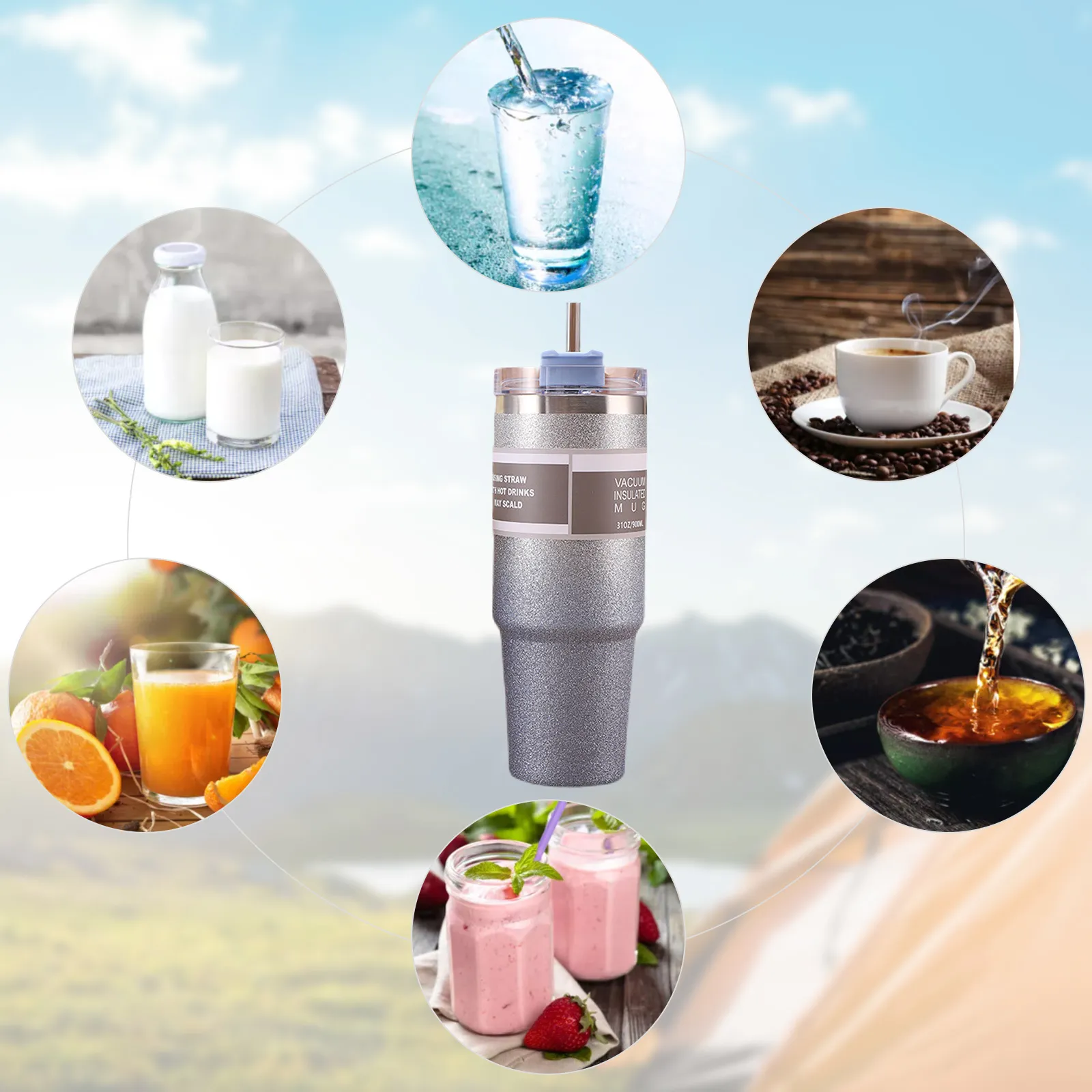 Hoggoutfitters Tumblers Straw Insulation Bottle Gradient Color Thermal