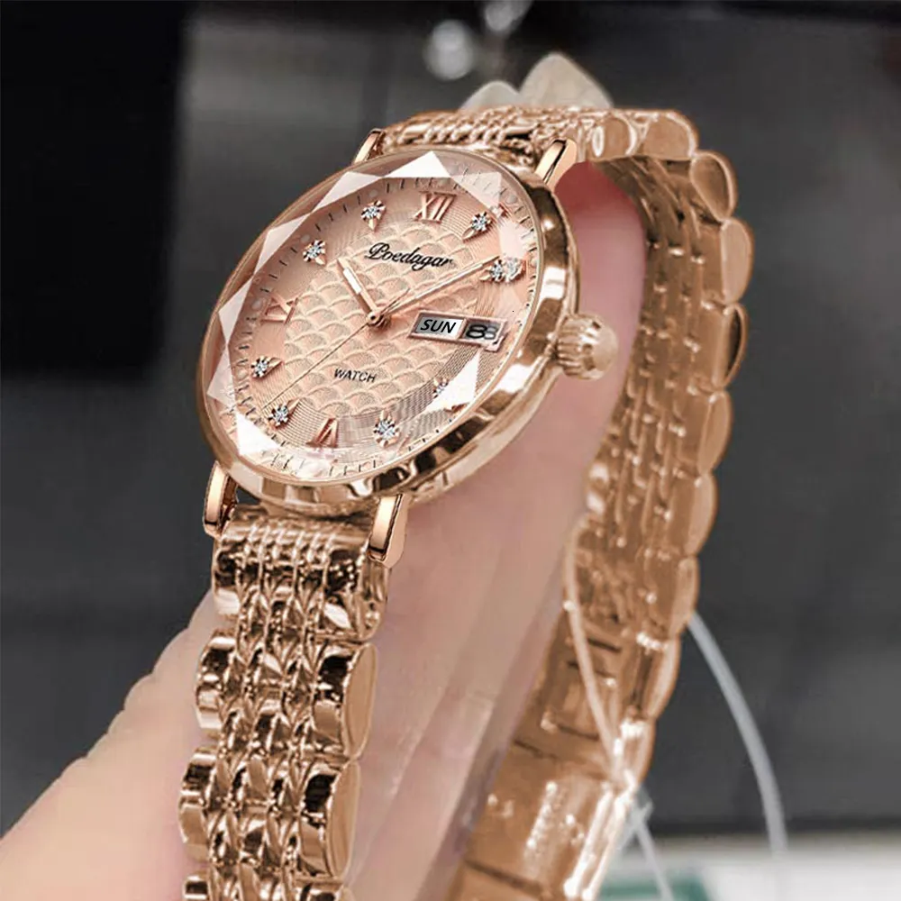 Dameshorloges Poedagar Kijken Women Fashion Luxury Roestvrijstalen polshorloge Bracelet Simple Rose Gold waterdichte Luminous Ladies Watches 230509