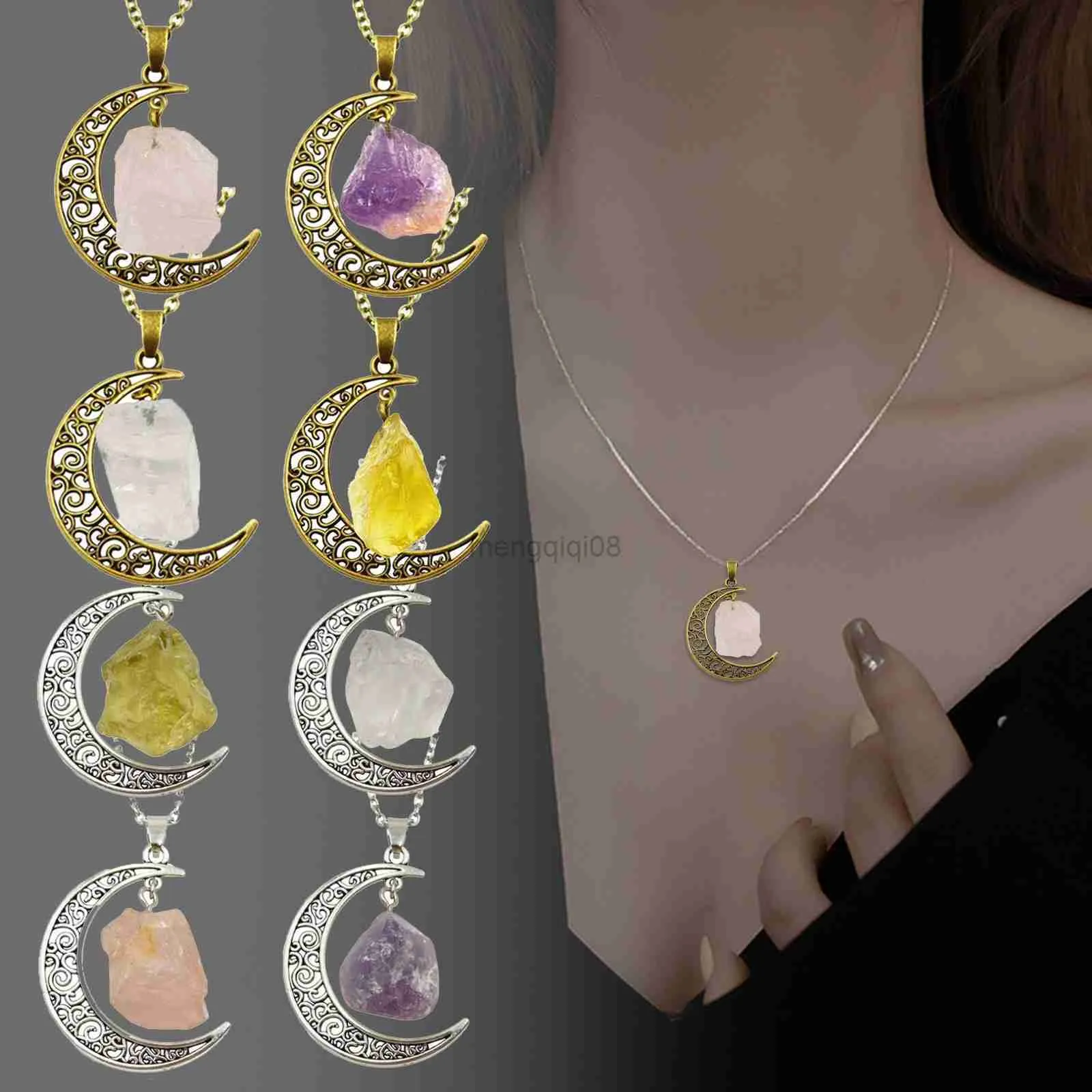 Pendant Necklaces Natural Quartz Crystal Moon Chakra Necklace For Women Wonderful Birthday Gift free shipping collares para mujer Y23