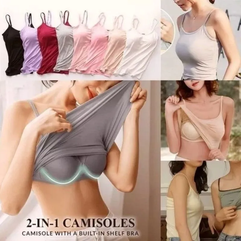 Women's Tanks Camis Sexy Tank With built-in bra Stretchy tight underwear no steel ring corset sling Sleeveless yoga sports casual T-shirt 230509
