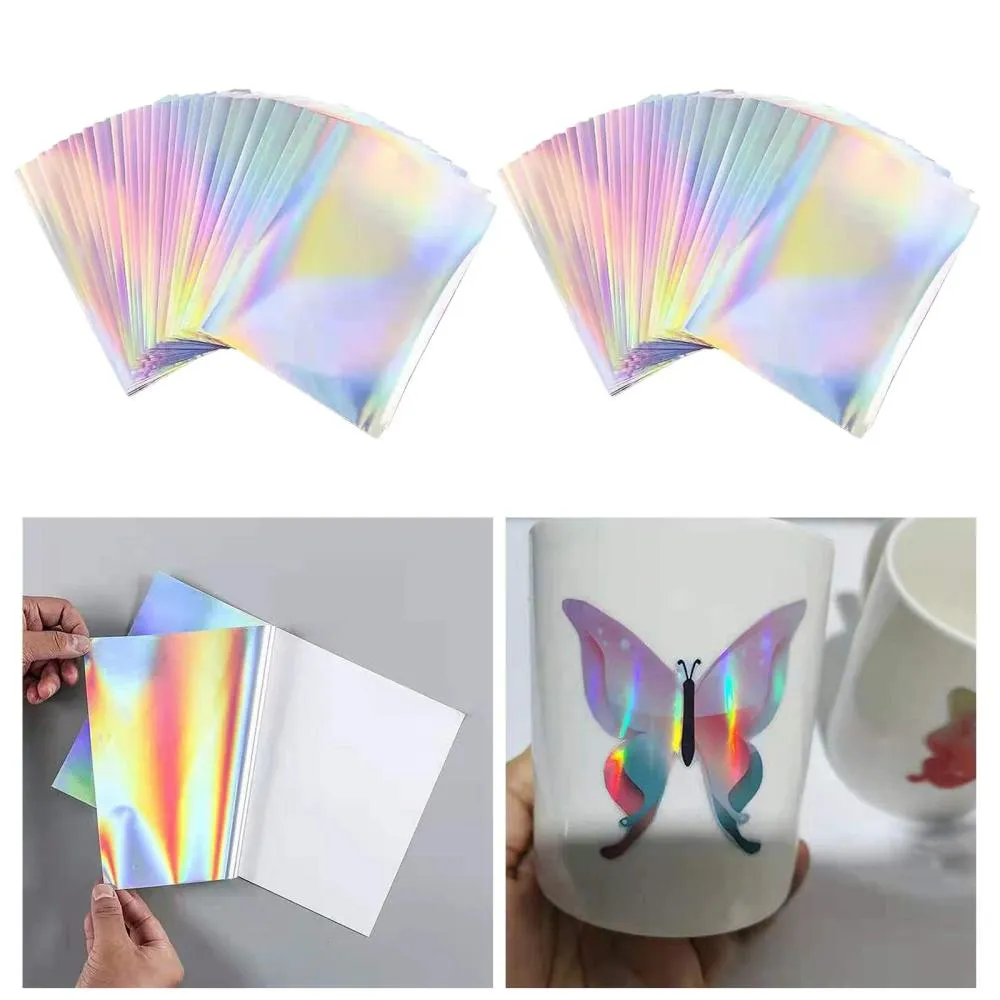 50 Pieces A4 Size Printing Paper Adhesive Holographic Dries Quickly Sticker Paper for Shop Office Home Inkjet Printer
