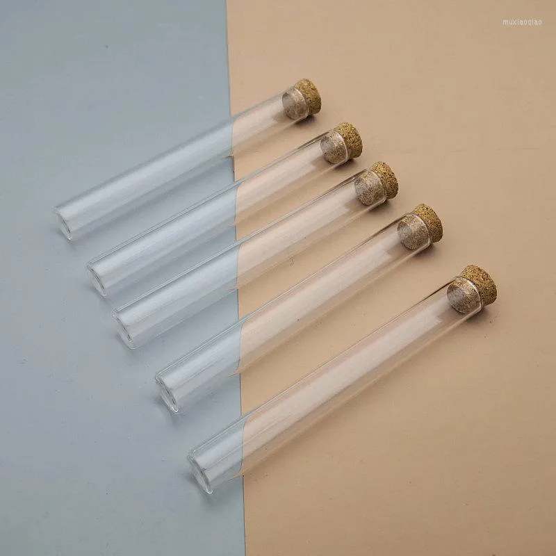 20pcs/50pcs/100pcs Lab 13x100mm Thick Glass Test Tube With Flat Bottom And Cork Stoppers Mini Wedding Vial School Supplies