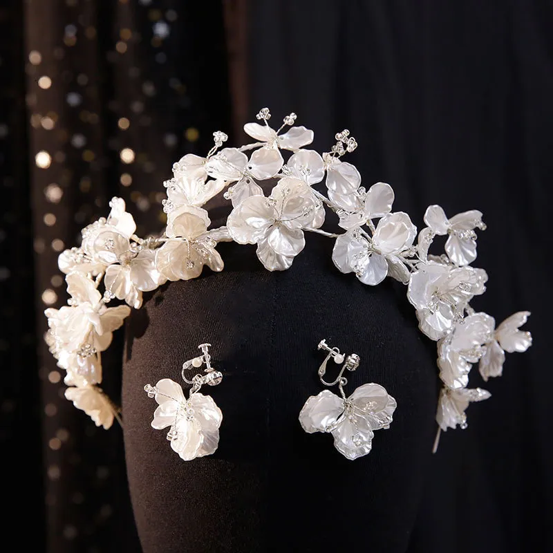 Wedding Hair Jewelry Exquisite White Shell Flower Hoop Set Bride Bands Headpiece Accessories 230508