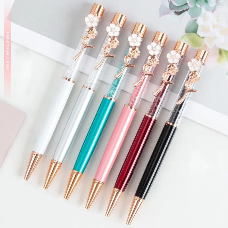 50pcs Yaratıcı Gül Altın Çiçek Klip Kristal Metal Beyin Pens Düğün Partisi Hediye Ofisi Okul Kırtasiye Özel Logosu