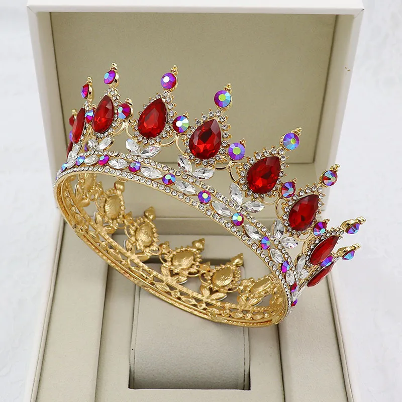 Biżuteria do włosów ślubnych Kmvexo złoty kolor kryształowe tiary barokowe okrągłe korona królewska król króla koronki Diandem Prom Akcesoria 230508