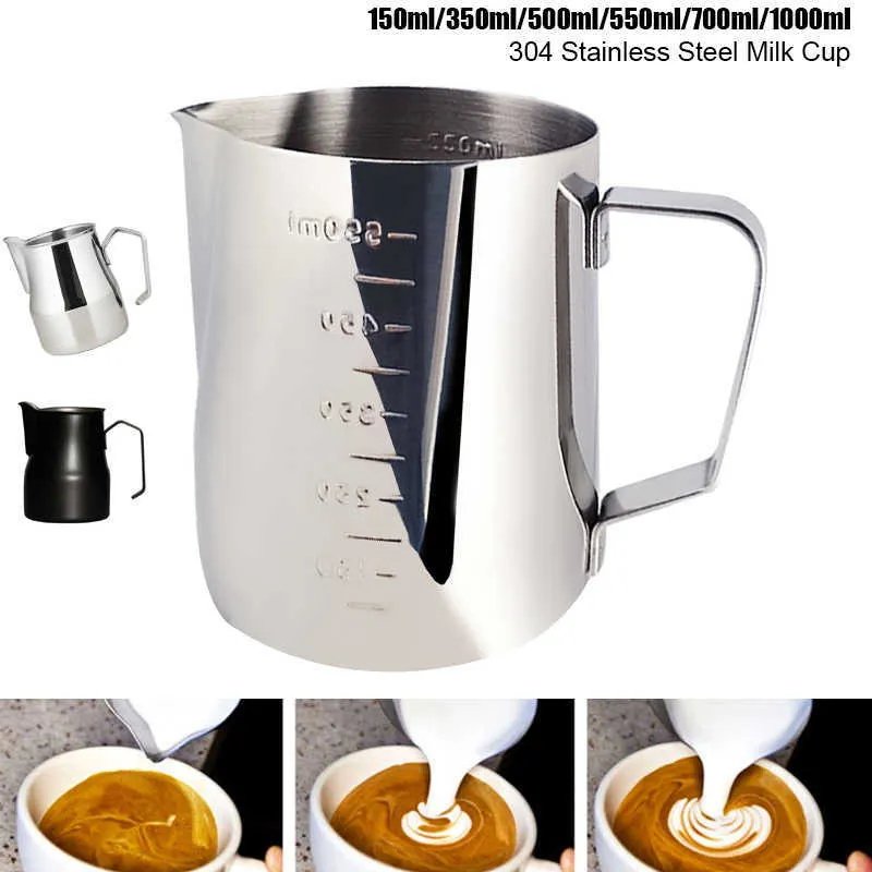 Jugas de leche 150ml/350ml/550ml/700ml/1000ml Espresso Jug de café de acero inoxidable jarra té de flor jarra de leche con leche P230509