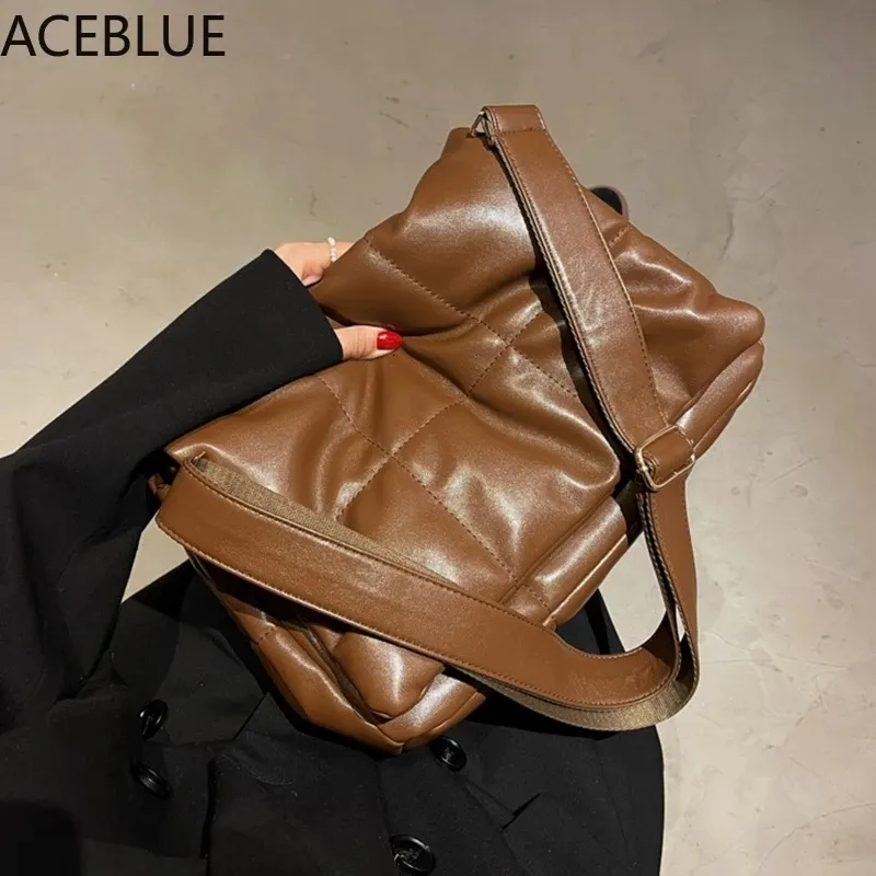 Evening Bags Vintage Luxury Designer Large Capacity PU Leather Crossbody Handbag Women Brand Solid Color Quilted Shoulder Messenger Bag 230508