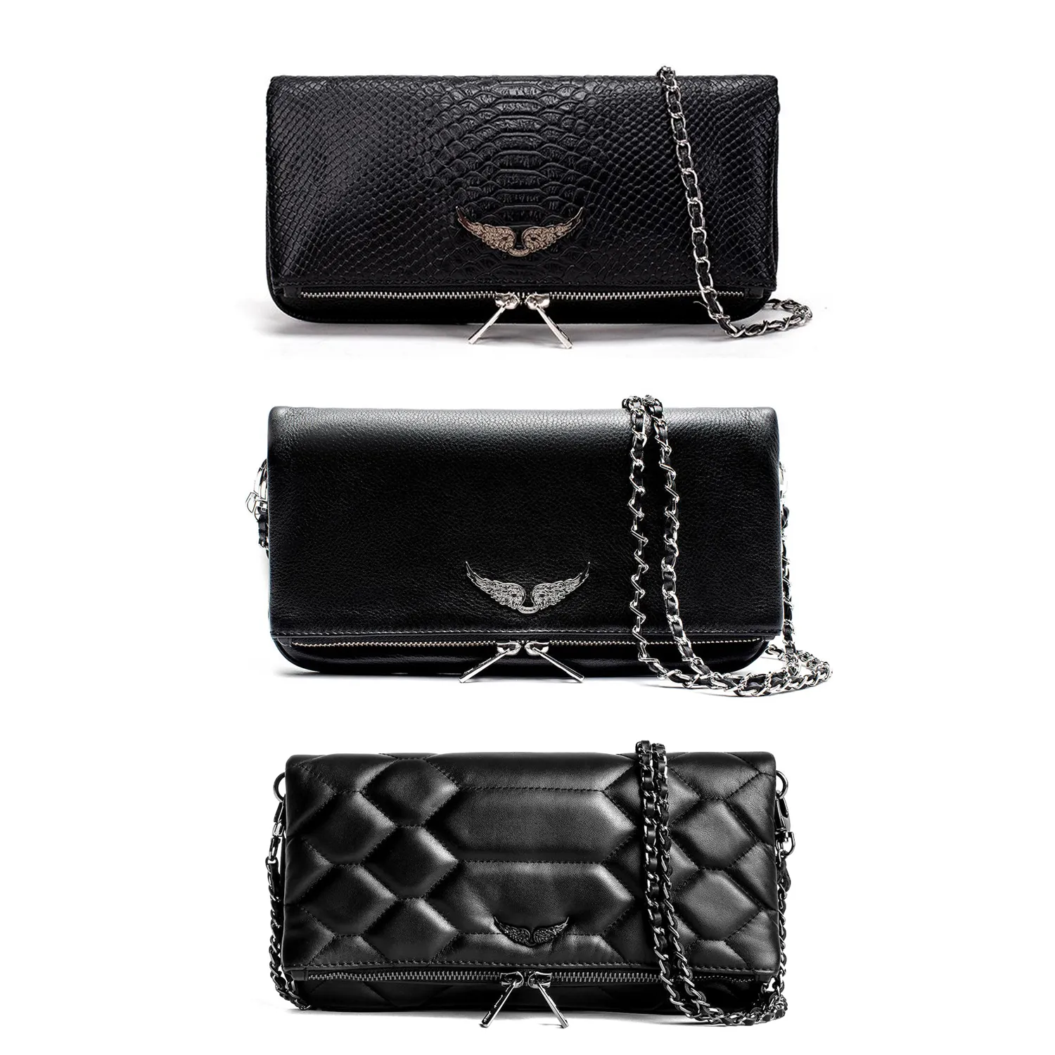 7A Pochette Rock Swing Your Wings Femmes Fourre-tout Sac à main Épaule Homme Véritable Cuir Zadig Voltaire Sac Wing Chain Fashion Embrayage Flap Cross Body Sacs