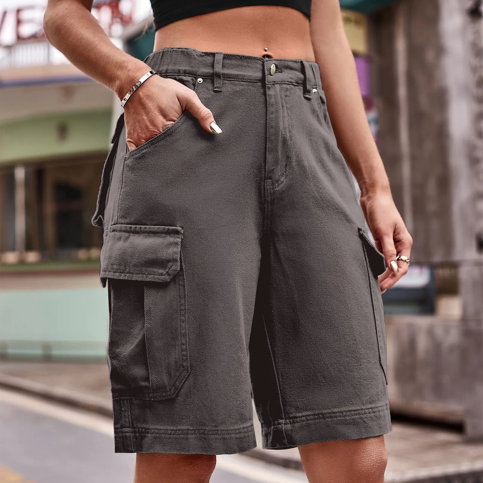 Women Retro Denim Cargo Shorts High Waist Hot Pants Fishing Hiking Hip Hop  Dance | eBay