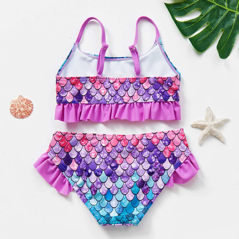 Children's Swimwear 2 ~ 16Year Tiener Girls Swimwear Twee stukken meisjes zwempak hoogwaardige kinderen bikini sets falbala kinderen strandkleding-1084mix p230509