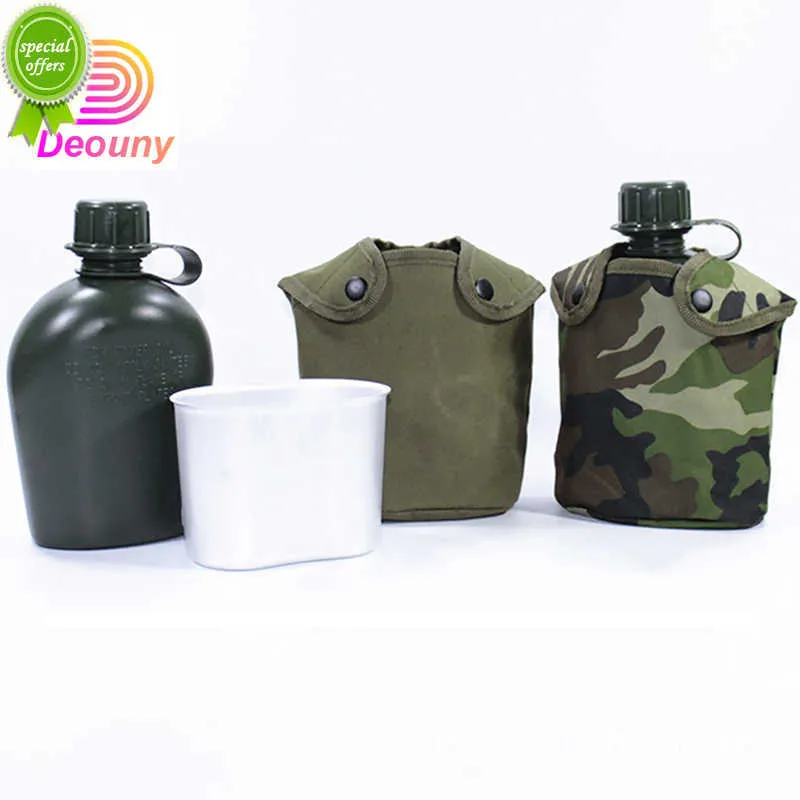 Deouny plastikowa kolba armii butelka wojskowa kolba treningowa i aluminiowe pudełko na lunch 3PCS Outdoor vintage butelka wody 800 ml