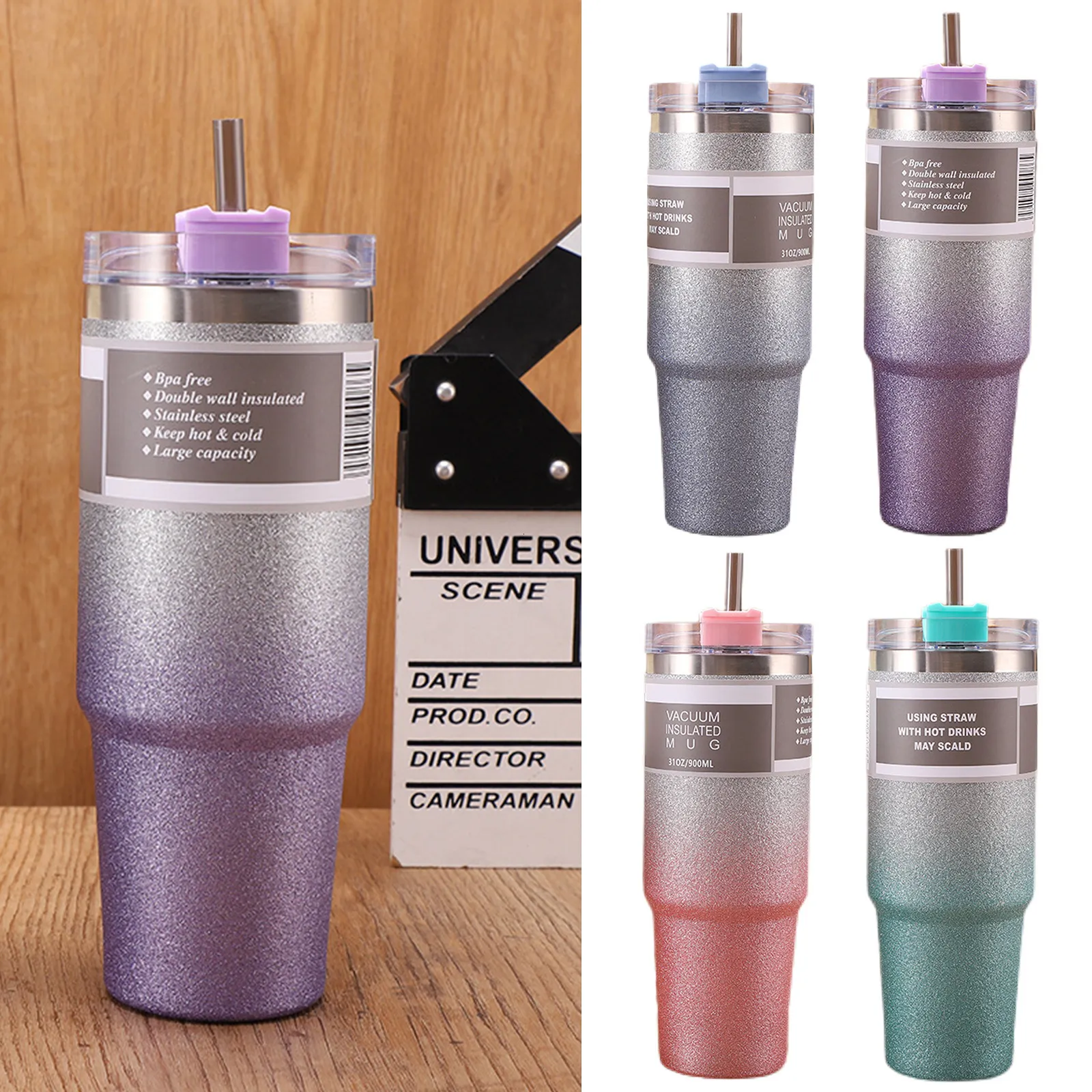 Hoggoutfitters Tumblers Straw Insulation Bottle Gradient Color Thermal