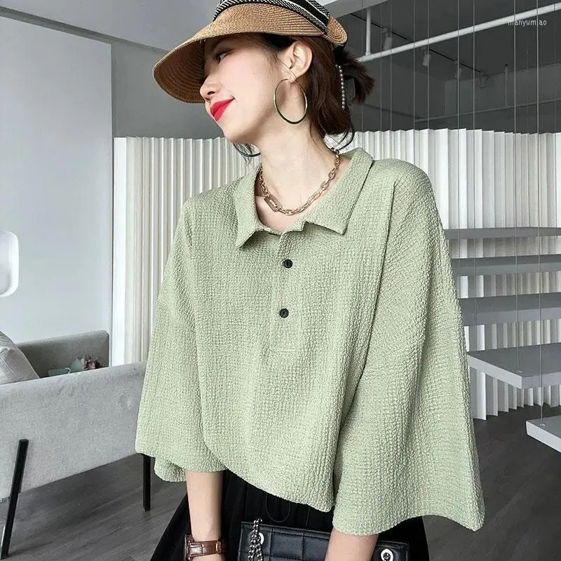 Damespolo s dikke polo dames oversize shirt esthetische vouwen ontwerp zomer tee korte mouw losse casual 2023 chic blouse