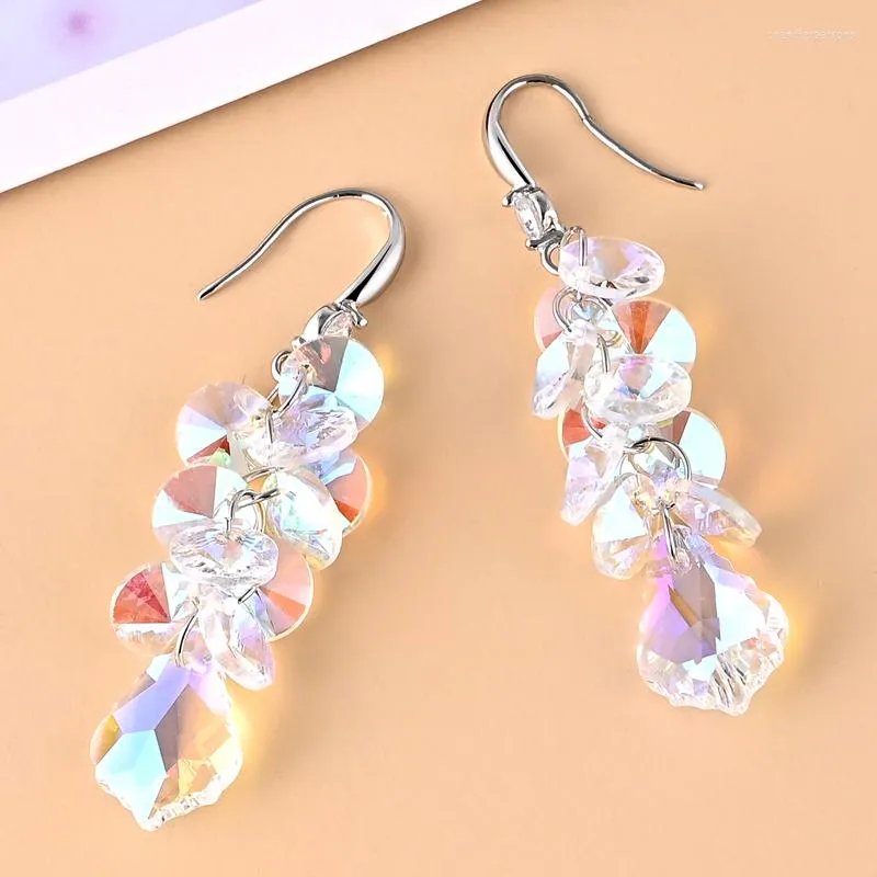 Boucles d'oreilles à tige cristal coloré luxe strass Long gland couleur or pour les femmes fête mariage Banquet bijoux Design accessoires