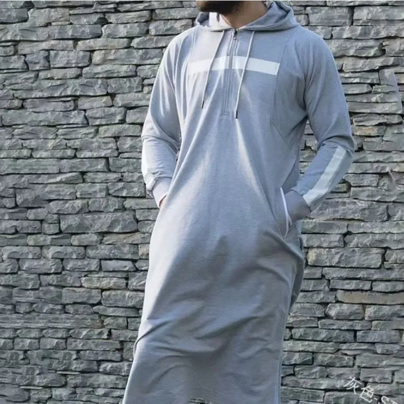 ملابس عرقية للرجال Jubba Thobe رداء عربي إسلامي قفطان فستان إسلامي المملكة العربية السعودية بلوزة عباية بغطاء للرأس ملابس عربية