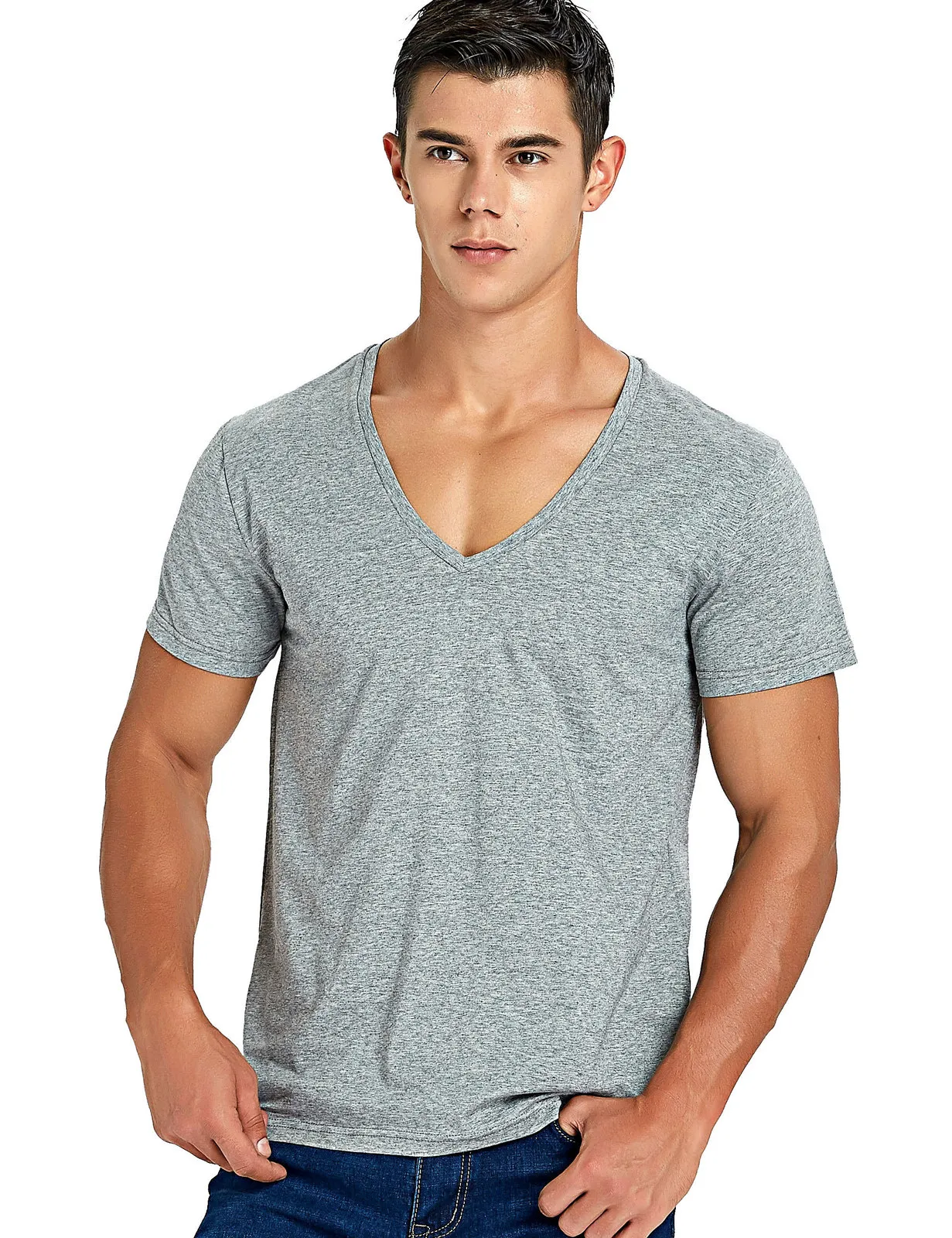 Deep v neck t shirts for mens outlet