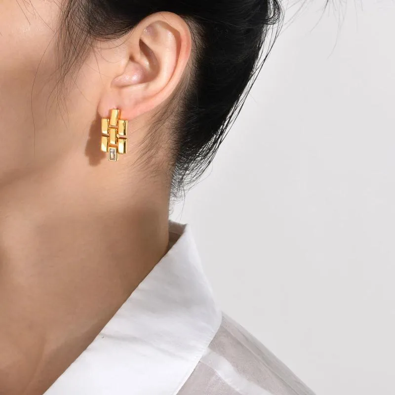 Boucles d'oreilles créoles femmes Chic minimaliste Huggie couleur or délicat laiton cubique zircone chaînes boucle d'oreille breloque bijoux