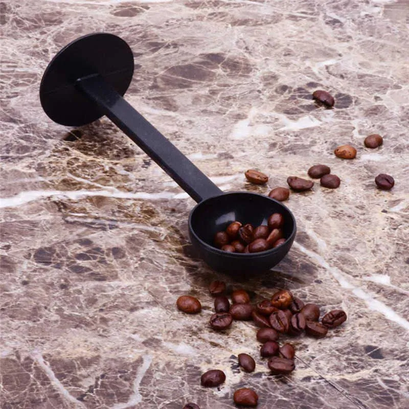 Kaffescoops Plastiska kaffekonverktyg 2 I 1 10G Mätning Kappa kaffet Tamper Black Espresso Holder Coffee Spoon Kitchen Tools P230509