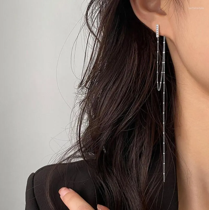 Baumeln Sie Ohrringe Real 925 Sterlingsilber-Ohrring 15CM langkettige Quaste CZ-Bolzen für Frauen-Valentinstag-edlen Schmuck DE0549