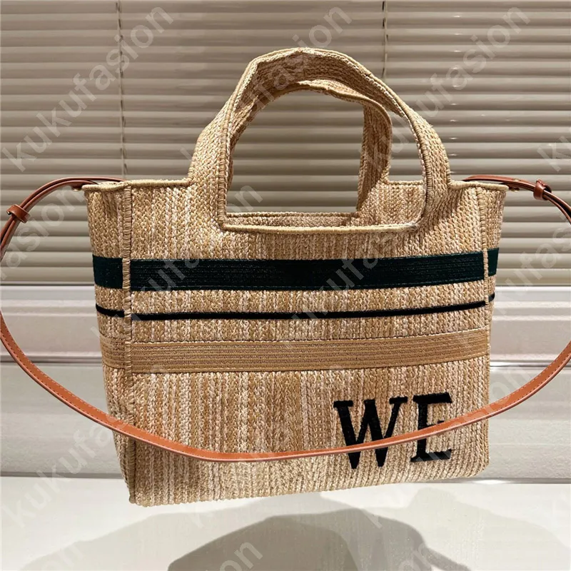 4 Stili Borsa da spiaggia da donna Vacanze estive Borse di paglia di lusso con cinturino in pelle Borse da spiaggia alla moda Borse firmate Tote causali