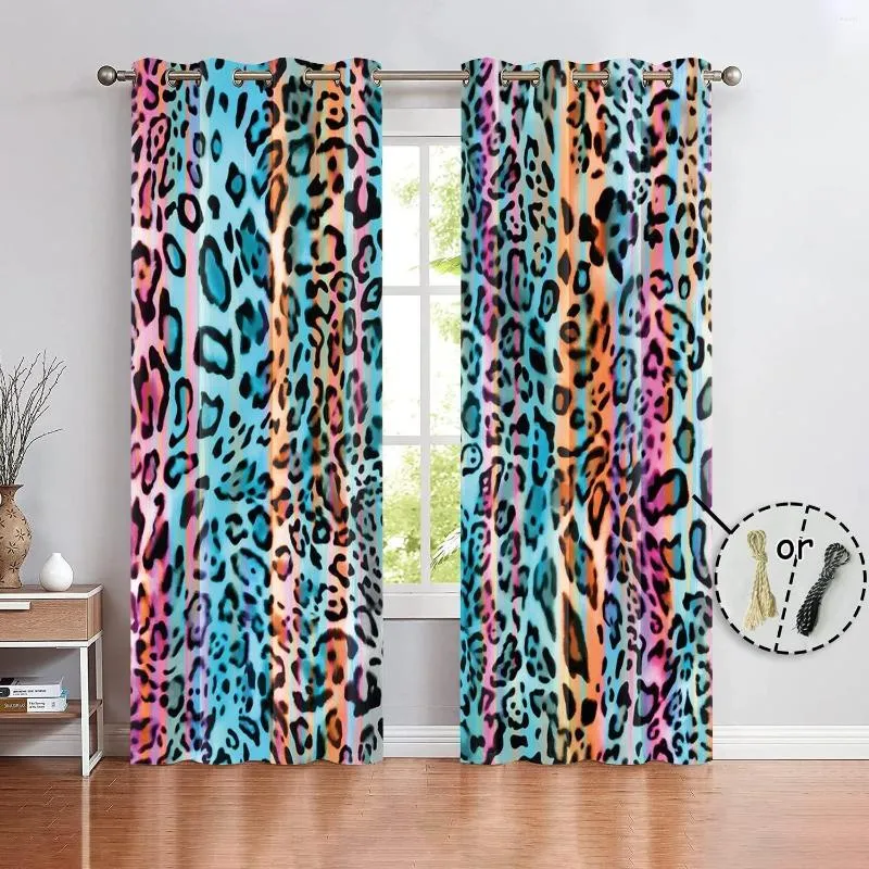 Curtain 3D Print Luxury Colorful Leopard Fur Pattern Animals 2 Pieces Shading Window Curtains For Living Room Bedroom Decor Hook