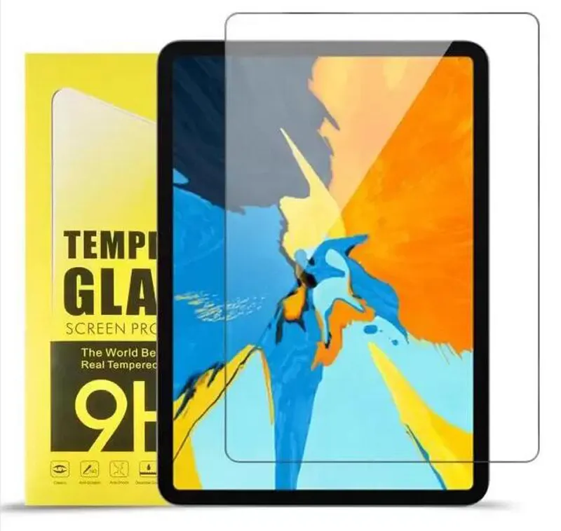 Protetor de tela de tablet 9H para iPad 10 10,9 11 polegadas 10,2 polegadas Air 6 Pro 9.7 Pro 12.9 Mini 6 filme de vidro temperado transparente com pacotes de papel