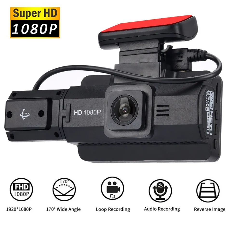 3-tums Dash Cam HD 1080p bil DVR-kamera 170 ° Wide Vinle Night Vision Video Recorders Loop Recording Car Camera Way med G-Sensor F9