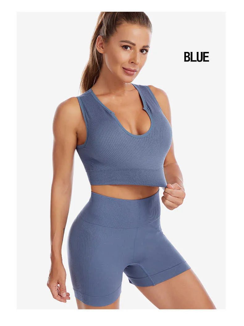 CHRLEISURE Ribbed Yoga Suit With Shockproof Running Bra And Butt