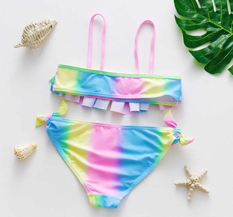 3-14y Teenage Bikini Set Two Piece Girls 'Rainbow Print Children's Beach Badkläder P230602