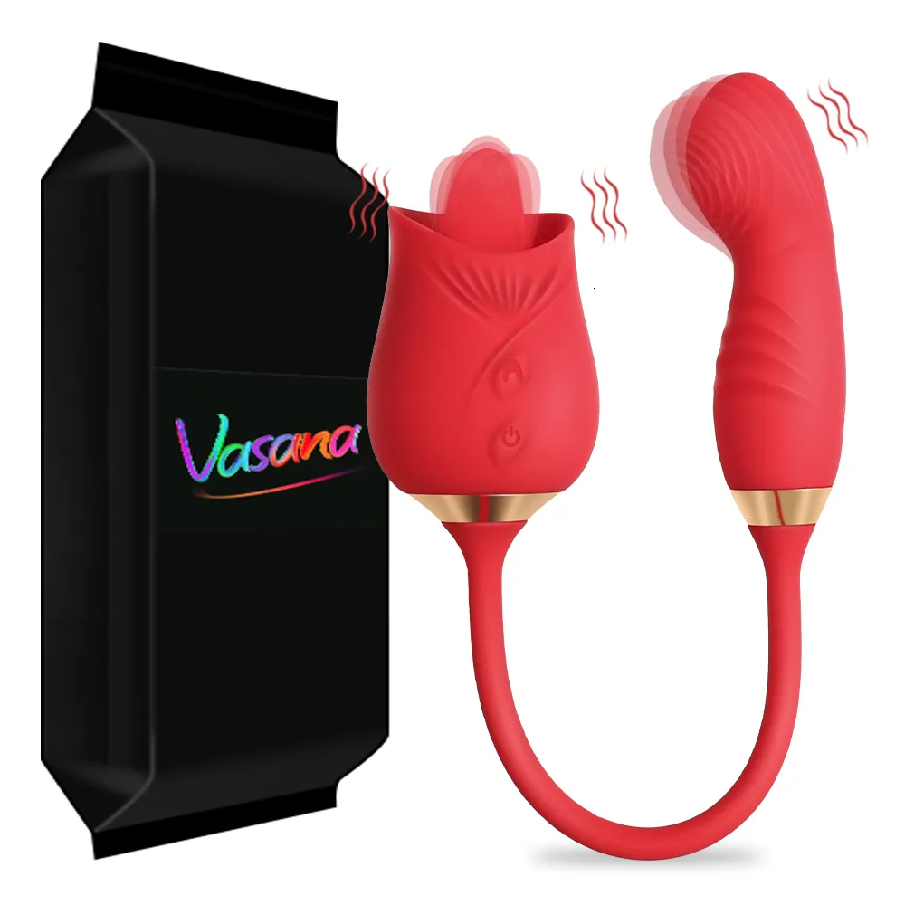 Vibratori Vasana Rose Leccata di clitoride con lingua grande Ruota di 360 ° Giocattolo con dito dildo Wiggle Clit Capezzolo 230509