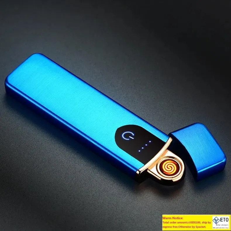 Briquet électrique rechargeable par USB, chauffe-bobine, allume-cigare, commande tactile, interrupteur sensible, boîtier bleu rouge or argent noir