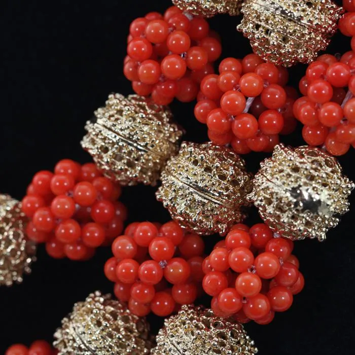 Necklace Earrings Set Classical Orange Coral Beads Design African Wedding Bridal/Women CJ839