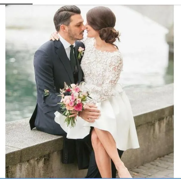 Princess Beach Wedding Maternity Wedding Dress Modest A Line Style With Long Sleeves Lace Sheer And Crew Neck Appliques Knee Length From Babyonline 102.56 DHgate.Com