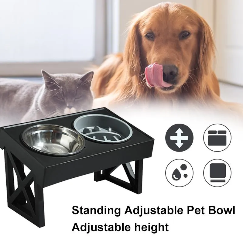Feeding Dog Double Bowls Stand Adjustable Height Pet Feeding Dish Bowl Medium Big Dog Elevated Food Water Feeders Lift Table for Dogs