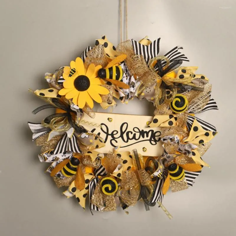 Decoratieve bloemen kunstmatige zonnebloemen krans realistische bijen deur hangende herbruikbaar festival slinger plastic zonnebloem zonnebloem