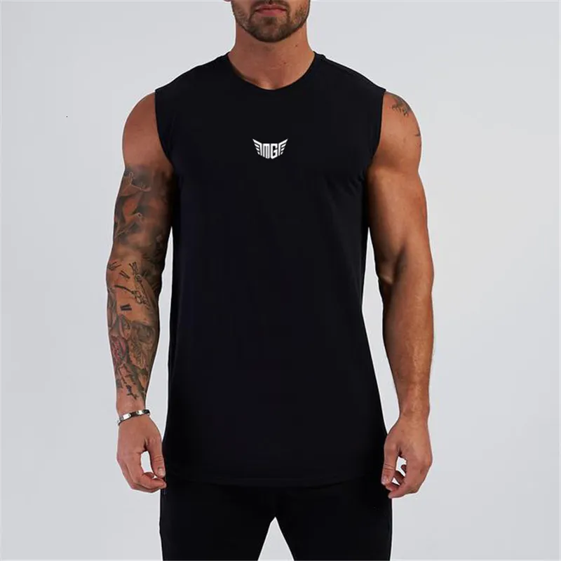 Herrtankstoppar Summer Compression Gym Tank Top Men Cotton Bodybuilding Fitness Sleeveless T Shirt Workout Clothing Mens Sportwear Muscle Vests 230508