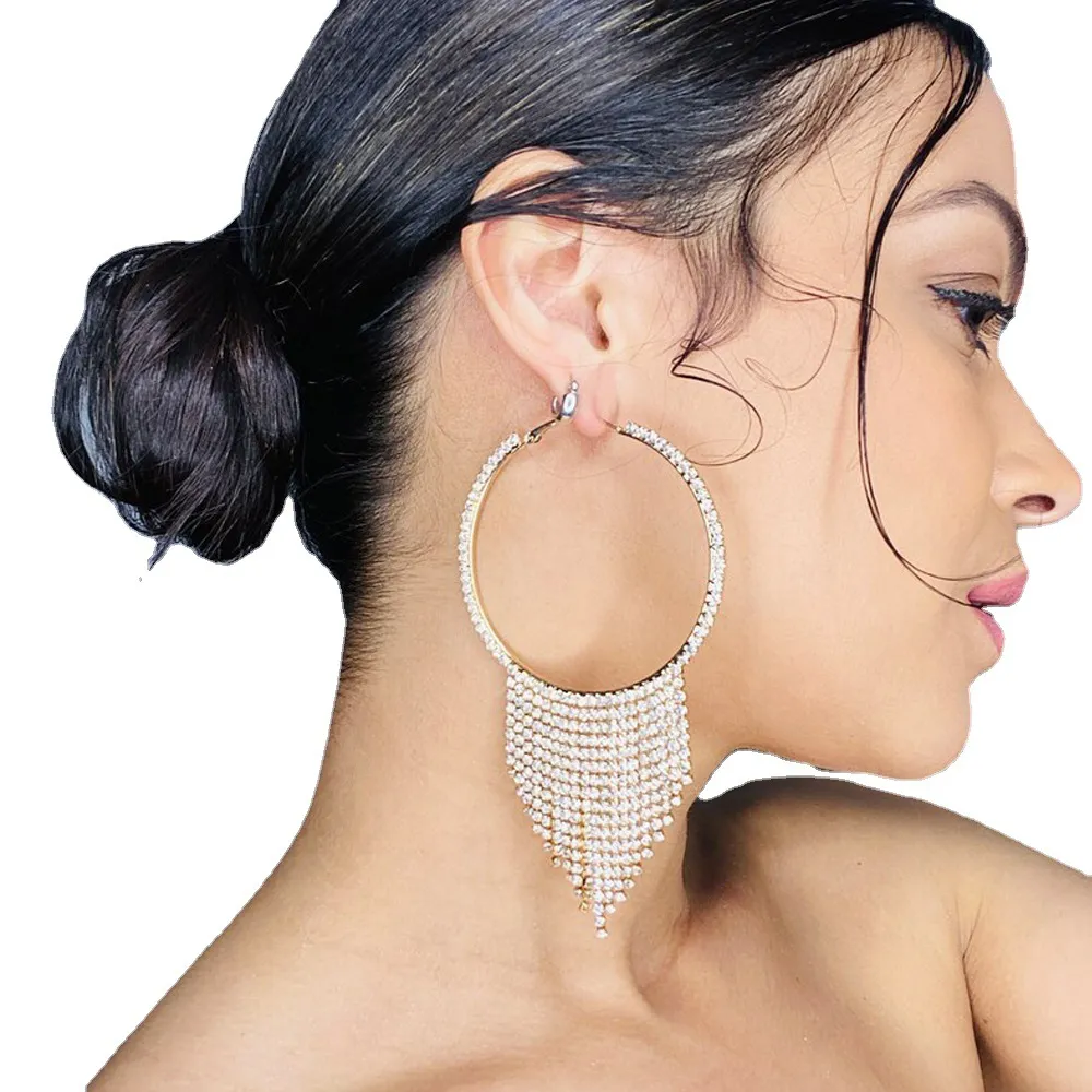 Tendance nouvelles boucles d'oreilles brillant strass rond goutte tempérament Internet célébrité gland boucles d'oreilles femmes Unique designer brillant créatif