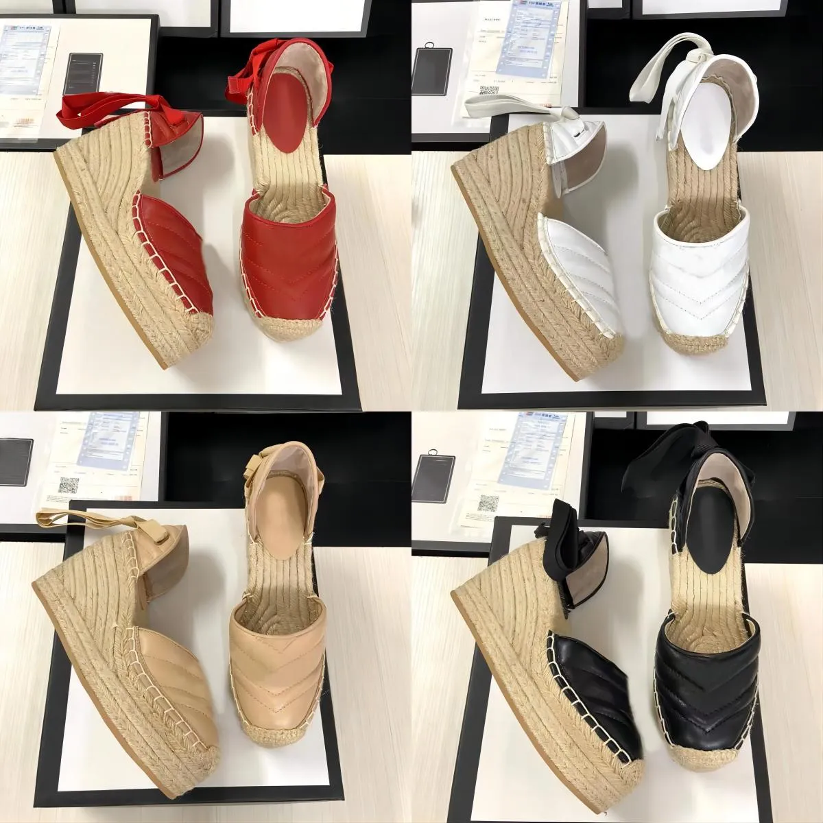 Designer Fisherman schoenen Vrouwen Wedge Platform Sandalen Espadrille schoenen Real Leather Ankle Lace-up matelasse espadrille Dames Hoge Hak 12cm