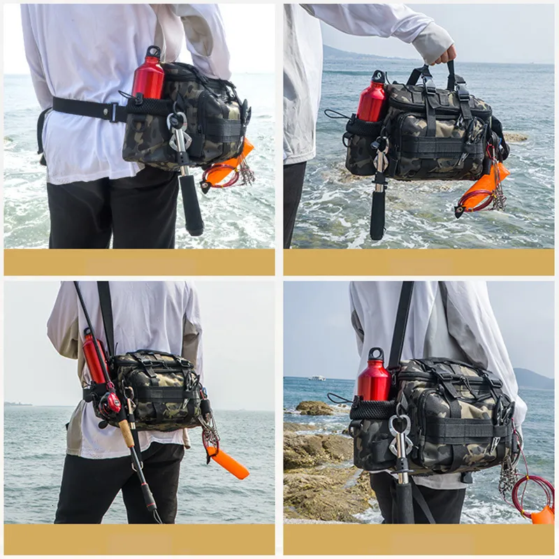 Gefischtter Angeln Rucksack Tasche Schulter Sling Bag Tackle Storage  Angeltasche mit Rutenhalter Angeln Werkzeug Ausrüstung für Outdoor Angeln  Wandern