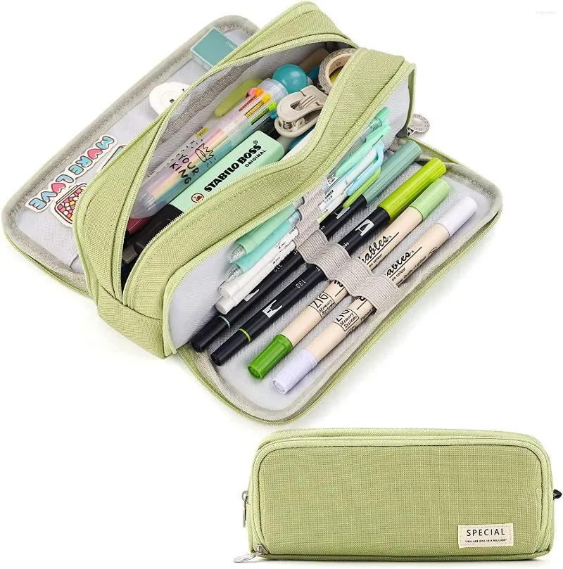 SoaKoa Large Capacity Pencil Case 3 Compartment Pouch Pen Bag For School Teen Girl Boy Men Women