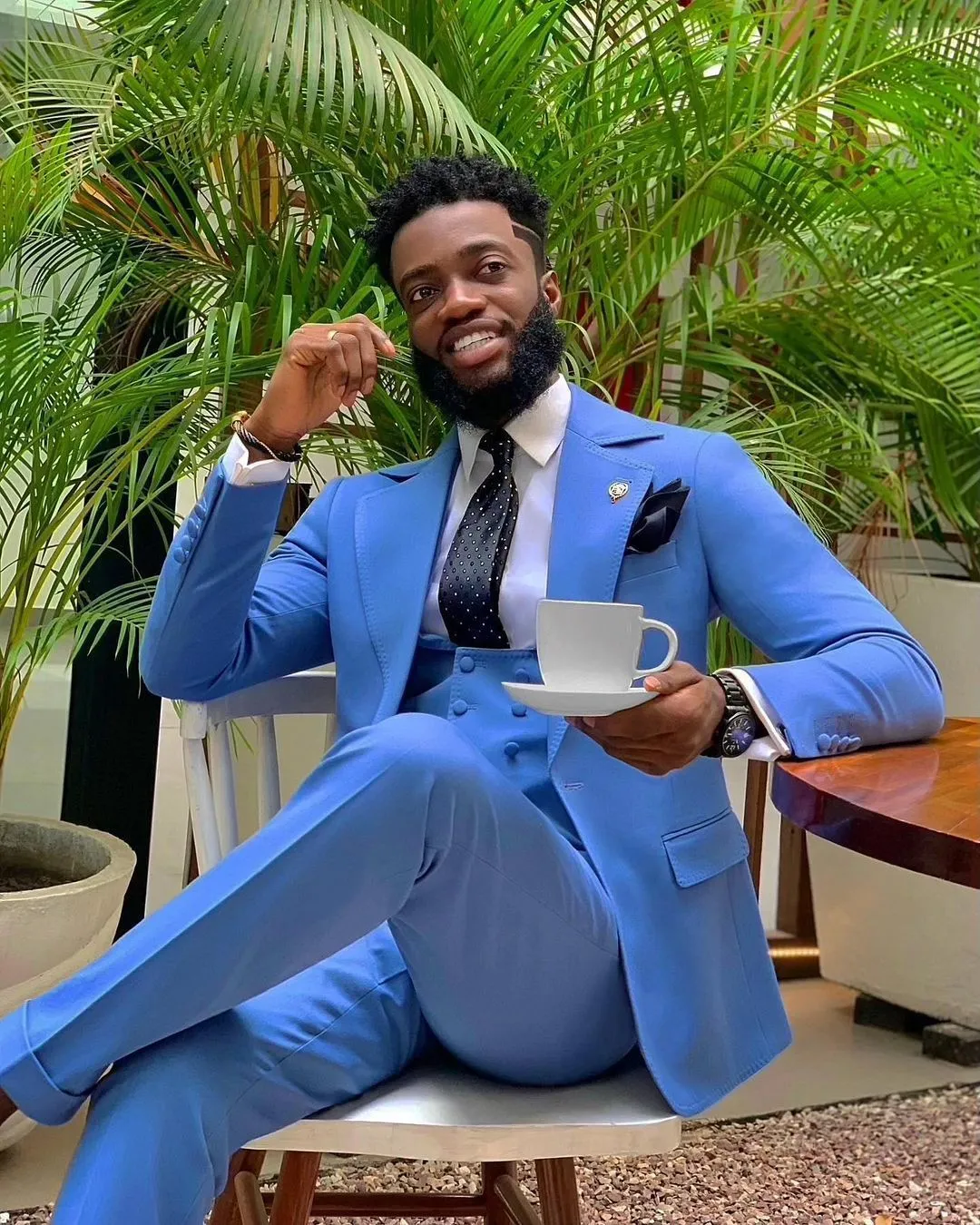 Blue wedding dress men sales