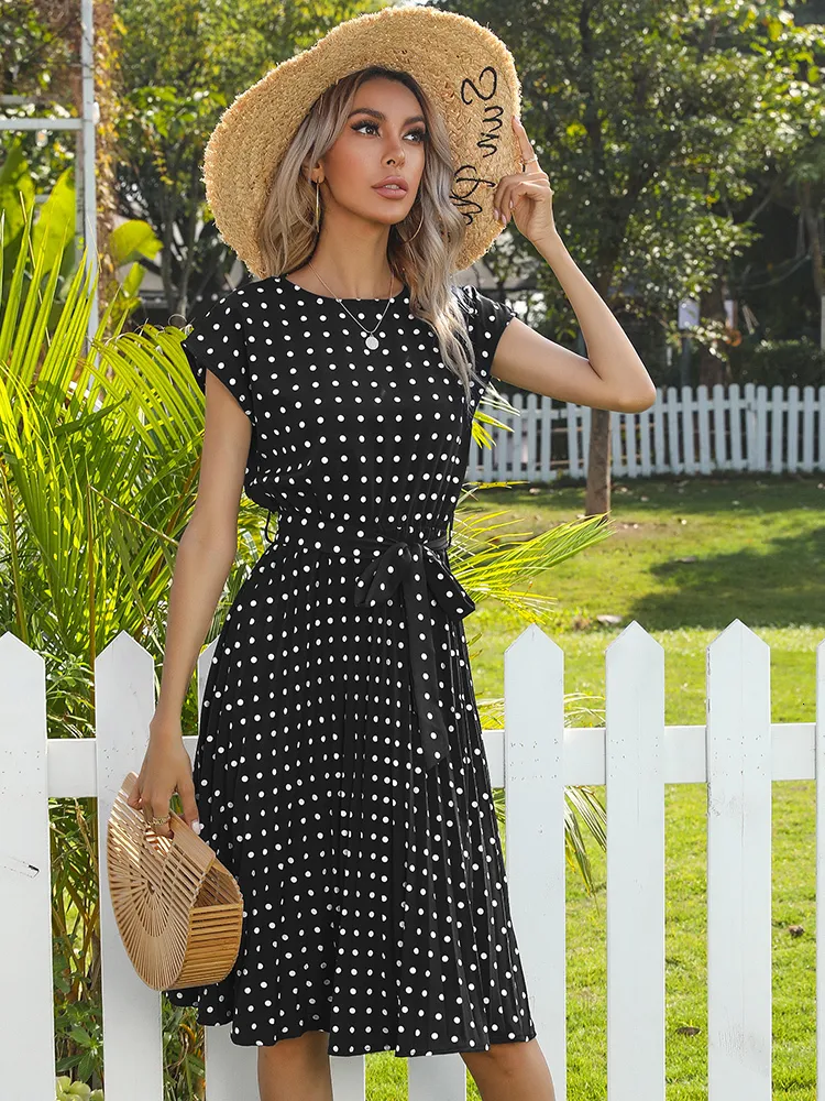 JIM NORA Polka Dot Print A Line Floral Polka Dot Sundress Elegant